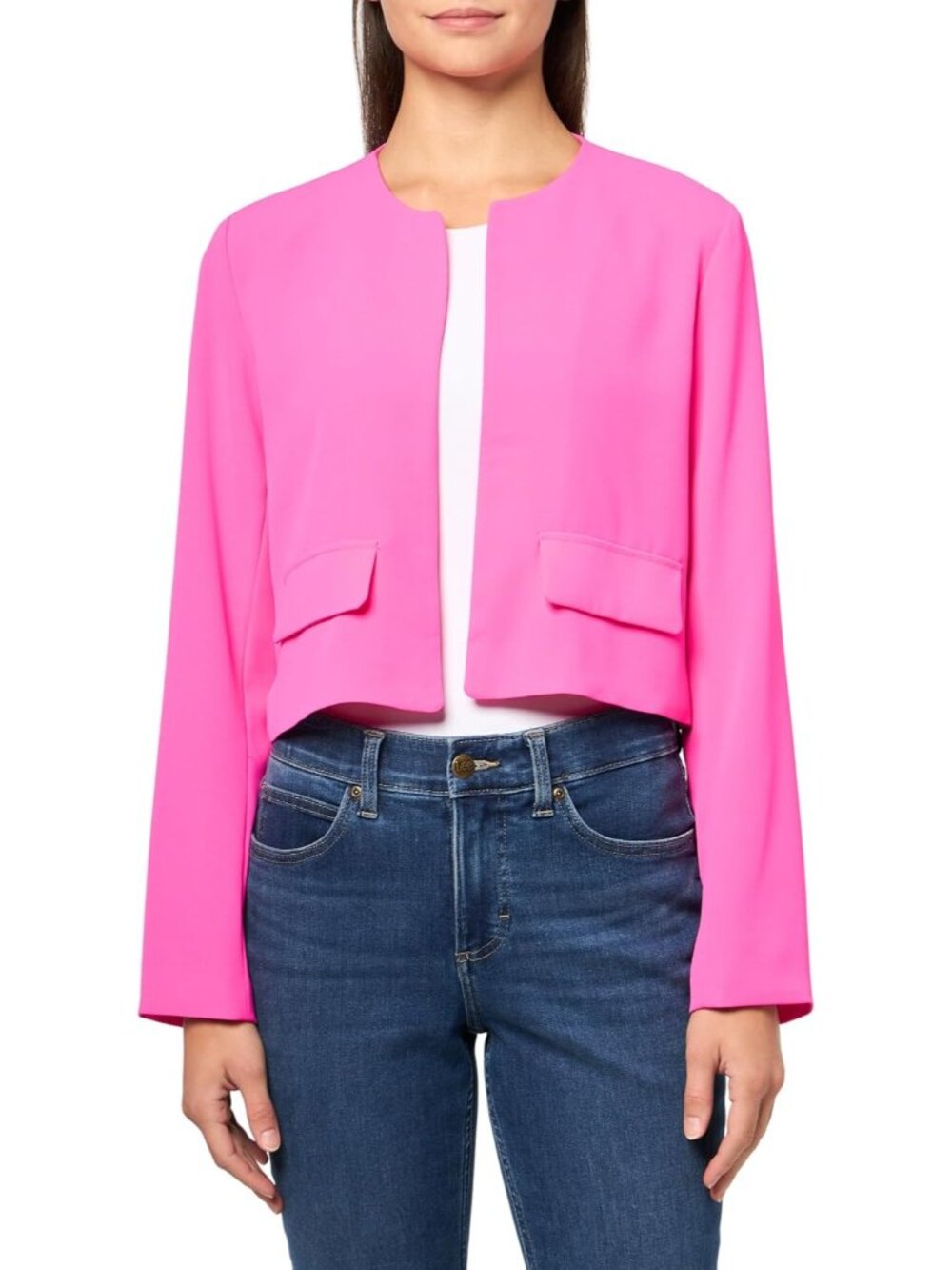 Steve Madden Women's Hot Pink Long Sleeve Collarless Polyester Serenea Blazer